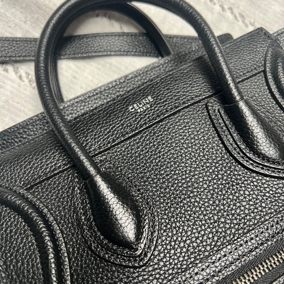 2020 CELINE "LUGGAGE" NANO GRAINY BLACK LEATHER W/ SILVER HARDWARE - $1400 - Picture 7 of 10